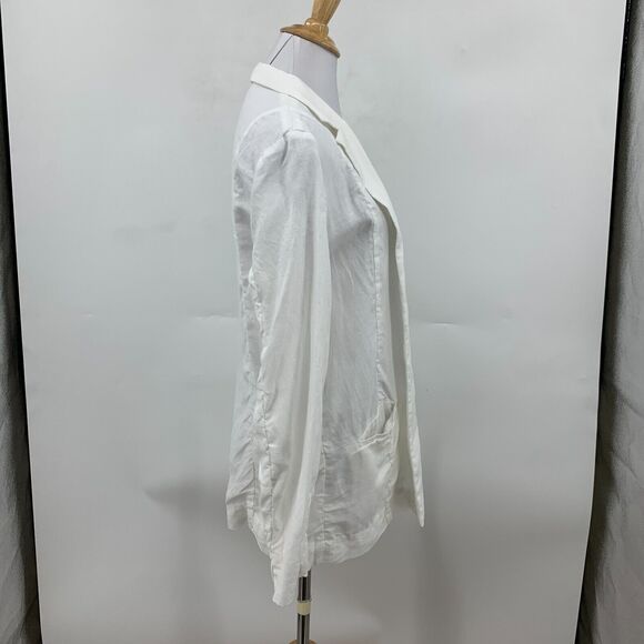 Saks Fifth Avenue Linen Blazer Womens M Medium White Open Front Notch Collar - Picture 5 of 12